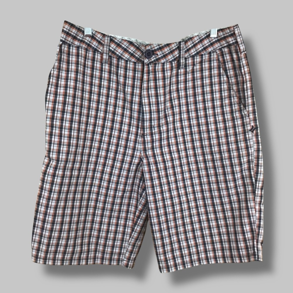 Hurley Mens Plaid Chino Walk Shorts Orange Black White Size 32 Summer 2010